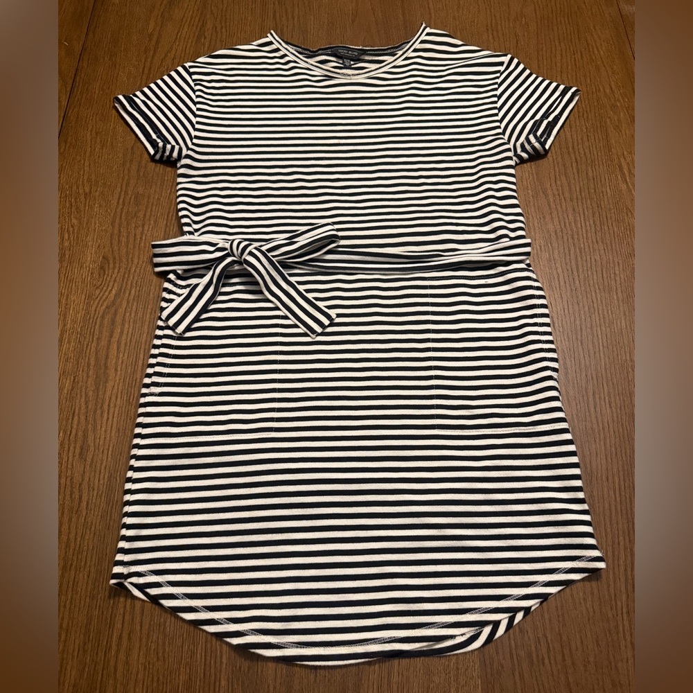 Lucky Brand Black and White Striped Tie-Waist Mini Dress